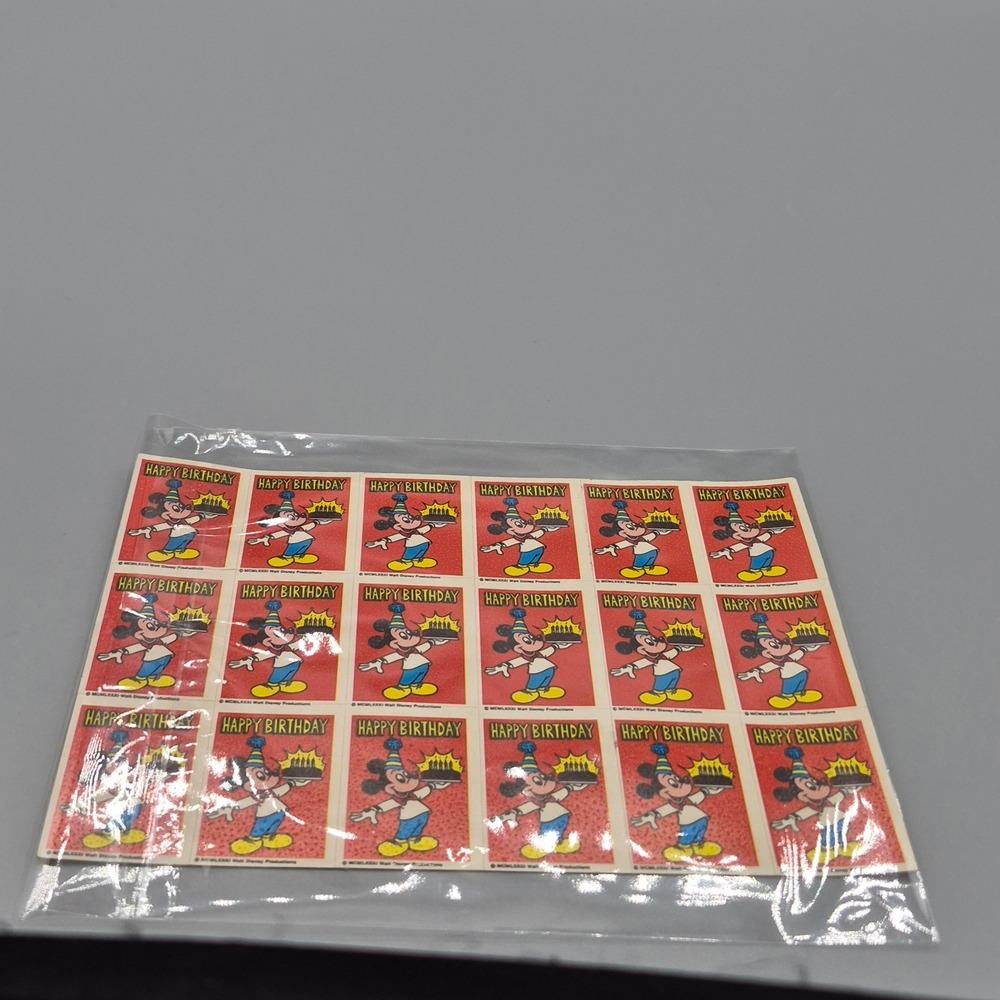 Vtg 1981 Disney Mickey Mouse Scratch & Sniff Birthday Cake Scented Sticker Sheet